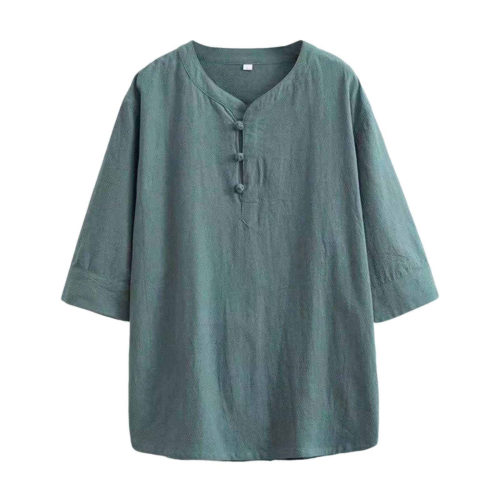 Camiseta de manga corta para hombre - Cuello redondo tipo mandarín - Corte holgado - Verano
